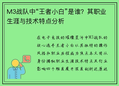 M3战队中“王者小白”是谁？其职业生涯与技术特点分析